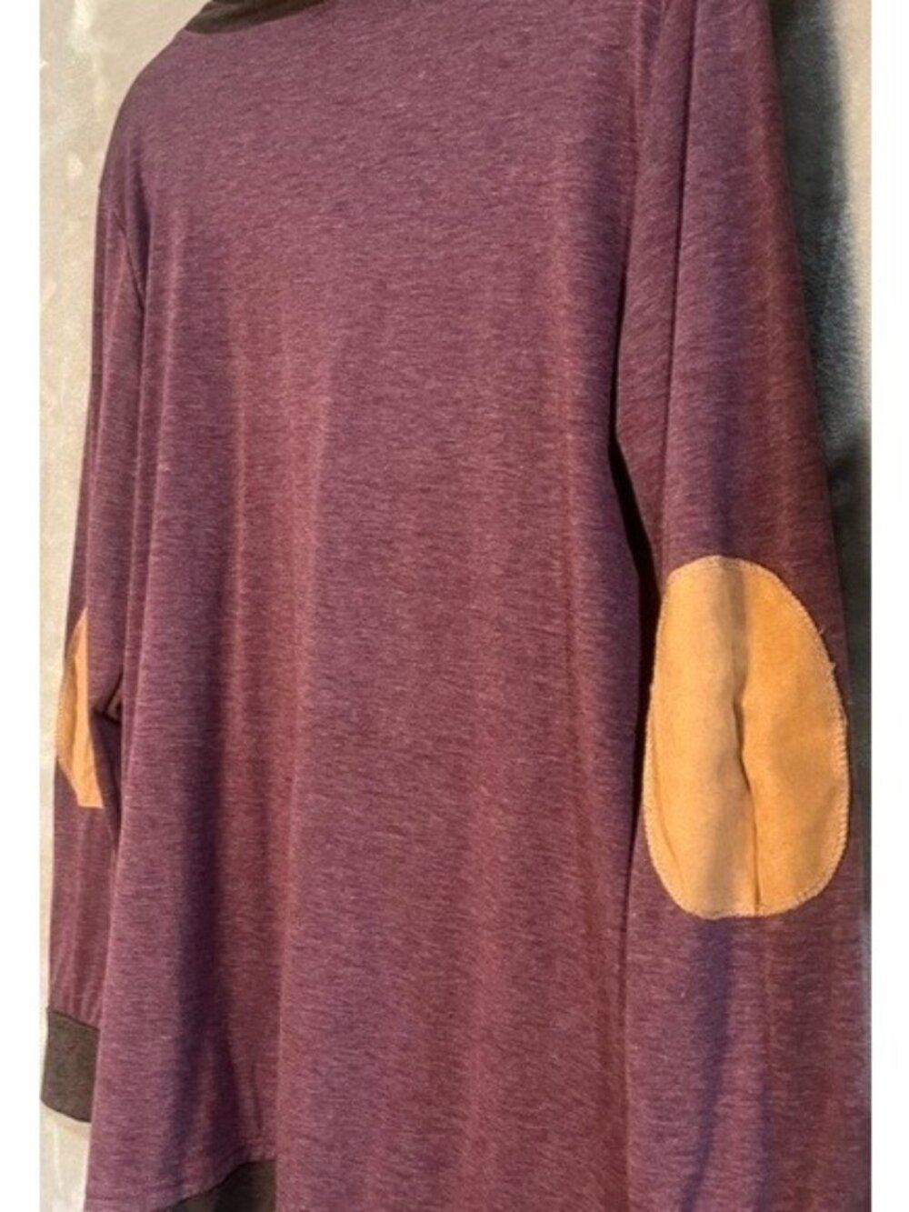 Women's Cowl Neck Scarf Pullover Blouse Turtleneck Burgundy Elbow Patches Tunic - Picture 16 of 16